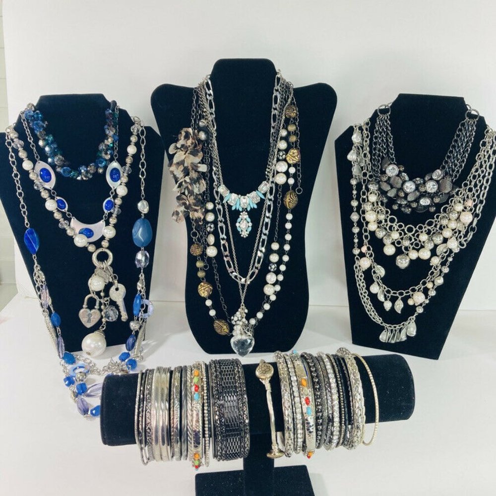Silver Tone Costume Jewelry Lot Wear Repurpose Harvest Necklace Bracelet 50 pc